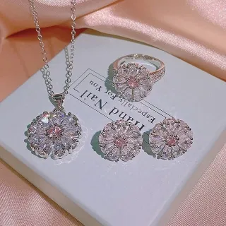 4 Pcs Cubic Zirconia Flower Decor Jewelry Set